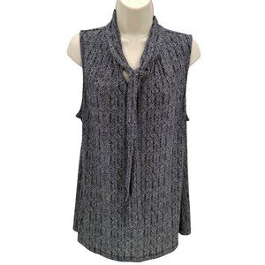 Banana Republic Womens Black & White Stretchy Sleeveless Tie-Neck Top L